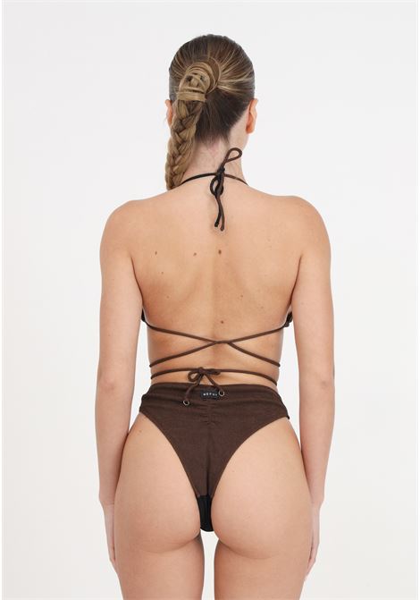 Women's black and brown triangle bikini and tooled fixed briefs ME FUI | MF24-0200BK.